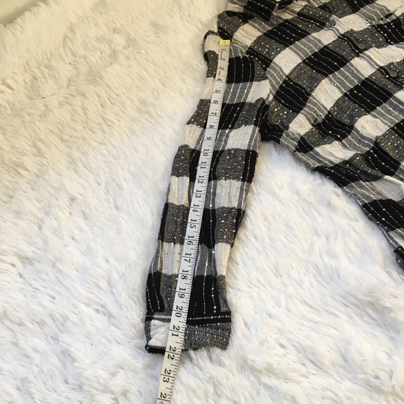 Style & Co. T-Shirt Plaid Check Button Down Black White Plus Size 1X - Picture 6 of 14